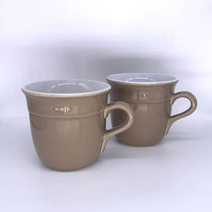 Emile Henry Brown Tan Modele Depose Stoneware Mugs #8712 Made in France Set of 2